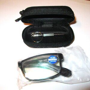 Unisex Metal Compact Folding Anti-Blue Light Reading Glasses W/Case 400 NEW